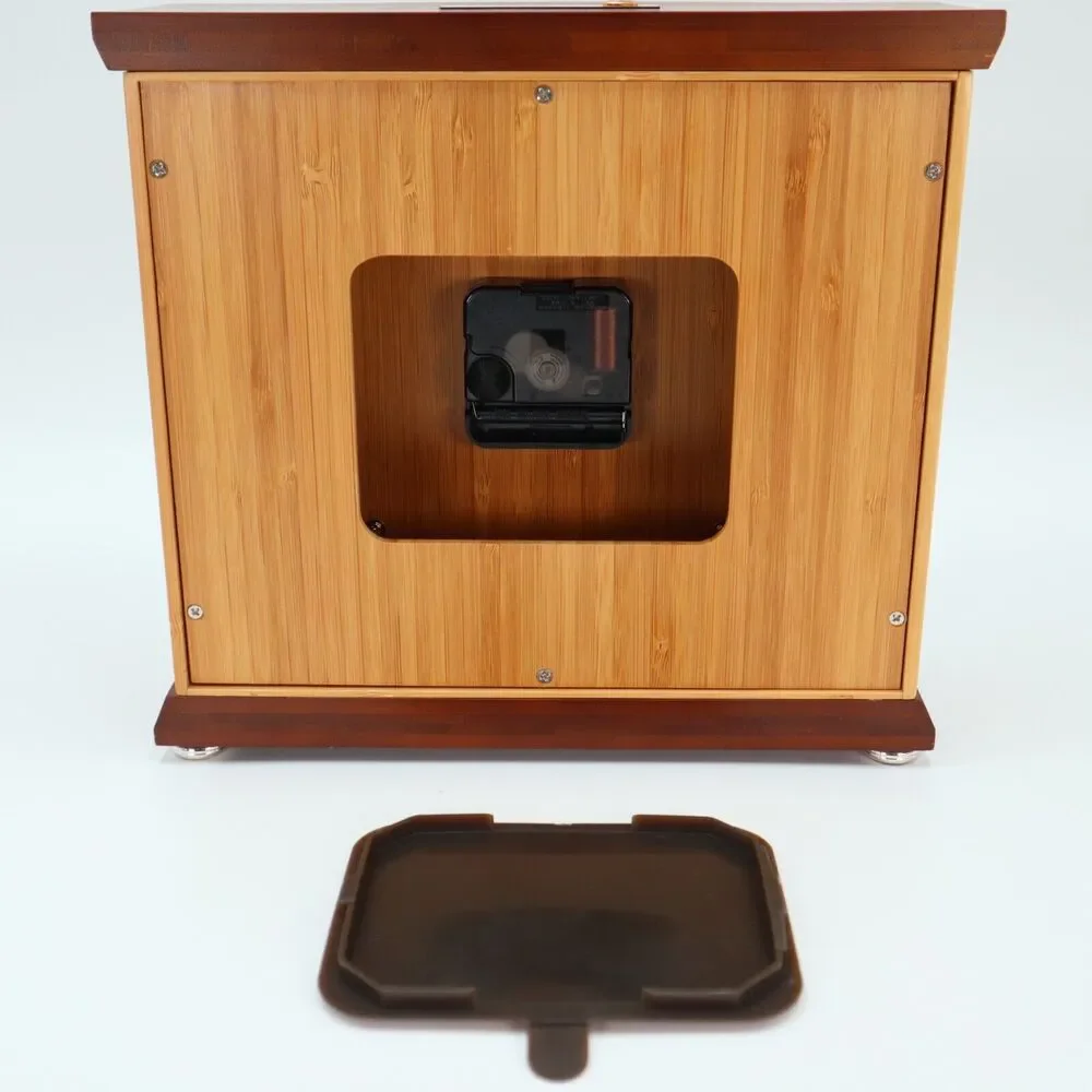 Bulova Empire Bamboo Mantel Clock Quartz 9.5 x 10 Inches Brown Silver
